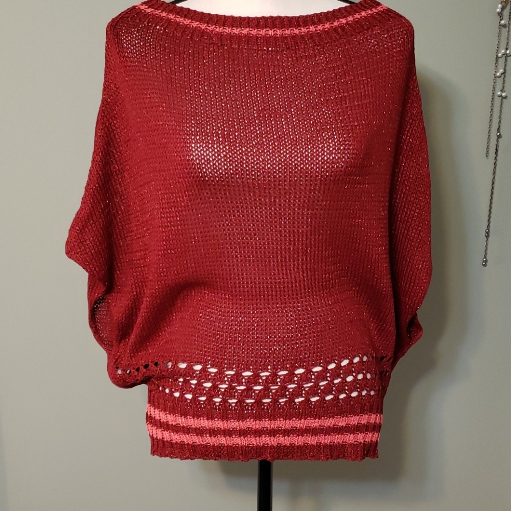 Unique Italian Save The Queen top, Rich Burgundy w tasteful thin metallic thread